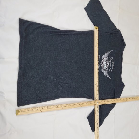 HARLEY-DAVIDSON T-Shirt Womens Sz Small (WITH CUT SLEEVES!) Black Green Glittery - Picture 4 of 10